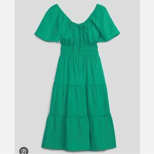 Gap Women’s Crinkle Gauze Tiered Midi Dress Size XS Green Milkmaid Beach N49